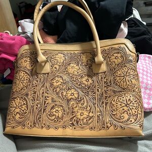 American Darling Tan Hand-Tooled Floral Satchel